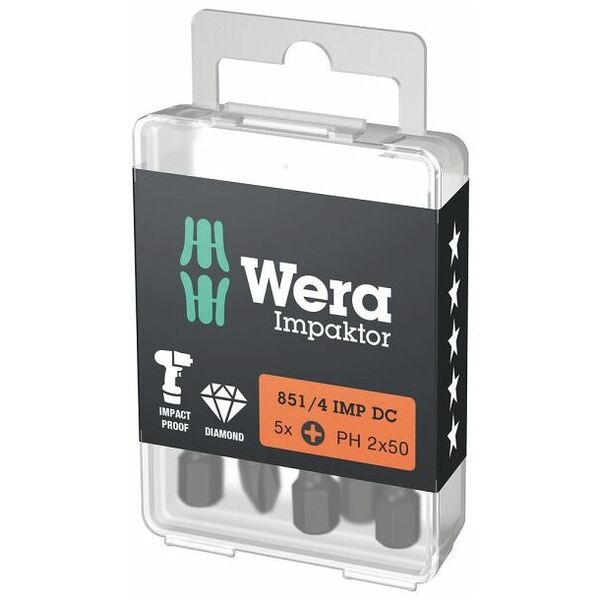 IMPAKTOR bit for Phillips, 1/4 inch E 6.3 Set of 5 bits, Cross-head size: 2