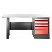 Workbench 2.2 m, 7 drawers, 569 x 421 mm, stainless top, high version