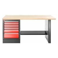 Workbench 2.2 m, 7 drawers, 569 x 421 mm, wood top, high version