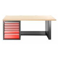Workbench 2.2 m, 7 drawers, 569 x 421 mm, wood top, low version