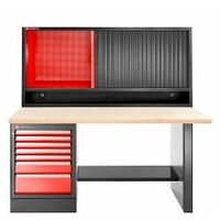 Workbench 2.2 m, 7 drawers, 569 x 421 mm, wood top and shutter cabinet, high version