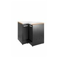 Corner base unit, 2 vertical drawers, stainless worktop, black