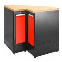 Corner base unit, wooden worktop, red