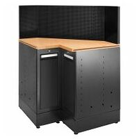 Corner base unit, wooden worktop, black