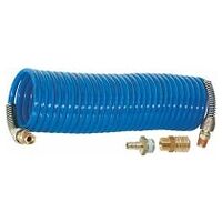 Coiled 1/4 inch nylon hose, with coupling, usable hose length: 5m