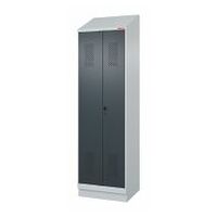 Garment locker with base and sloping roof attachment, for clean &amp; dirty separation and security twist bar lock