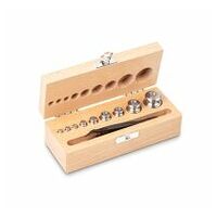 M2 1 g -  50 g Set of weights in wooden box, Finely turned stainless steel