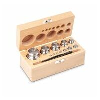 M2 1 g -  500 g Set of weights in wooden box, Finely turned stainless steel (O...