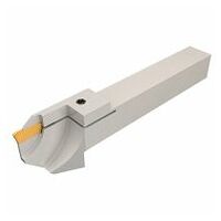 DGTR 12B-1.4D20-TR12 Integral-shank reinforced parting and grooving tool holder for double-ended inserts.