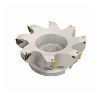 HM390 FTD D2.00-5-.75-15 90° Face Mills Carrying HM390 TDKT 1505 Triangular Inserts with 3 Helical Cutting Edges