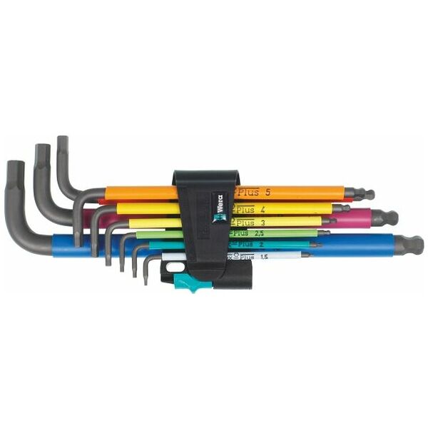 Set di chiavi maschio esagonali piegate, superficie BlackLaser Multicolour con rivestimento in plastica, Hex-Plus 9