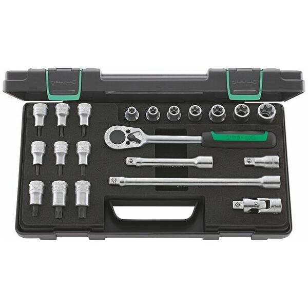 Set of sockets and bits for Torx®, 1/2 inch square drive 21 pieces
