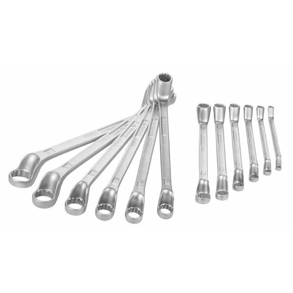 Double-ended ring spanner set, deeply cranked  12