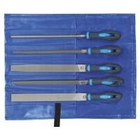 File set with 2-component handle, 5 pieces in a tool roll Metal Cut 2