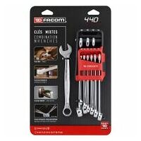 Combination wrench set, 10 pieces ( 8 to 19 mm) , holder