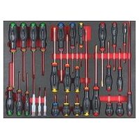 Foam module with 26 screwdrivers and 3 Micro-Tech hand wrenches
