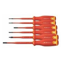 Electrician’s screwdriver set, 6 pieces for slot-head and Phillips, SLIM blade, fully insulated 4/2