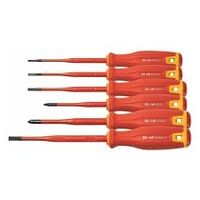 Electrician’s screwdriver set, 6 pieces for slot-head and Pozidriv, SLIM blade, fully insulated 4/2