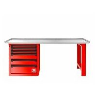 Dílenský systém ROLL RWS2.0 - 2m pracovní stůl s pozinkovanou pracovní deskou, červený
