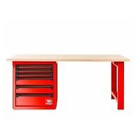 Dílenský systém ROLL RWS2.0 - Pracovní stůl 2 m s dřevěnou pracovní deskou, červený