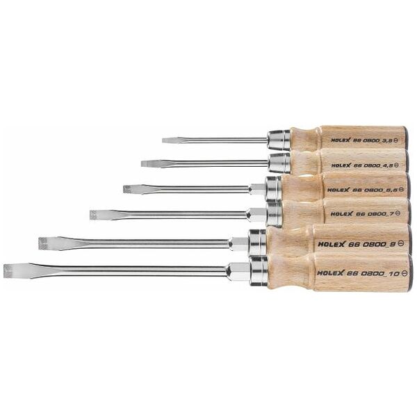 Screwdriver set for slot-head, with wooden handle  6
