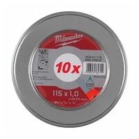 Disc de tăiat metale PRO+ INOX 115 mm, 10 x SCS41 1 mm în cutie metalică