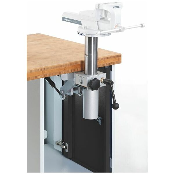 Swing away mounting and height adjuster with vice
