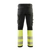 Pantalón de trabajo alta visibilidad elástico 4 direcciones sin bolsillos para clavos negro/amarillo C144