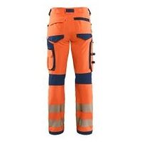 Pracovní kalhoty High Vis čtyřsměrně strečové bez kapes na hřebíky High Vis oranžová/námořnická modř C144