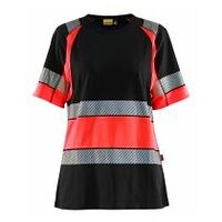 Damen High Vis T-Shirt Schwarz/High Vis Rot L