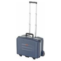 Service tool case with base shell and tool boards with removable wheels and push handle