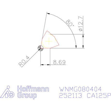 KYOCERA Dreh-Wendeschneidplatte WNMG 080404, für mittlere Bearbeitung, Wiper, Sorte CA125P