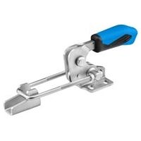 Locking clamp horizontal with blue handle and safety lock