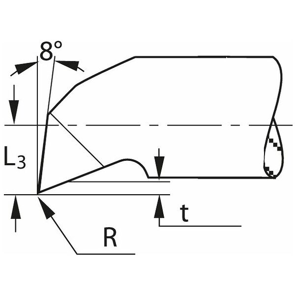 Micro-cuţit pentru strunjire interioară, pe dreapta  L<sub>1</sub> = 26 mm