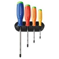 Screwdriver set for Pozidriv, with 3-component SwissGrip Evo handle, Number of screwdrivers: 4