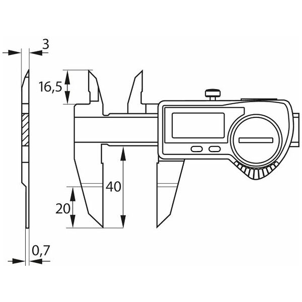 Digital external groove caliper with rod type depth gauge 150 mm