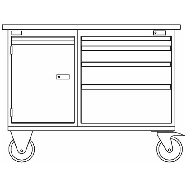 Pokretni radni stol s 4 ladice s valjcima i 1 krilnim vratima  1100 mm