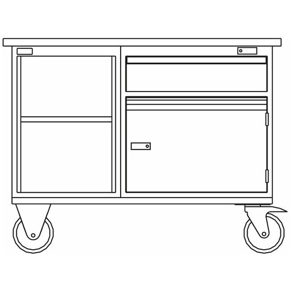 Przejezdny stół warsztatowy, z szufladą i drzwiami  1100 mm
