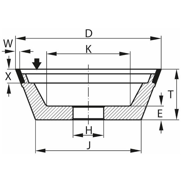 Diamond cup grinding wheel D×T×H (mm)  D126