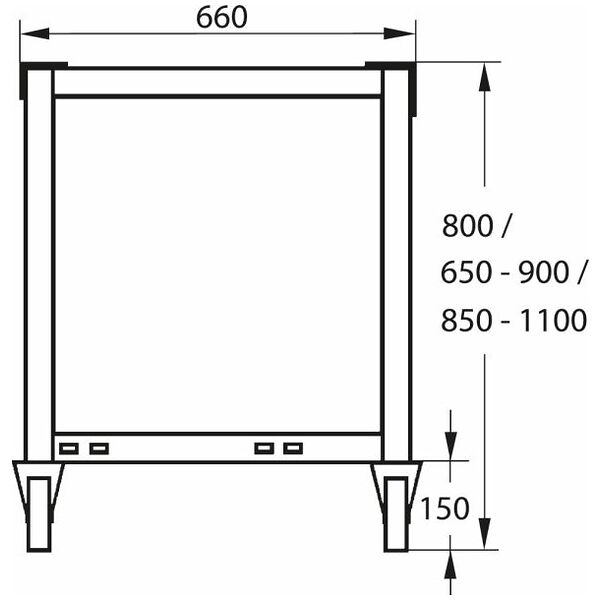 Struttura portante a U mobile, regolabile in altezza  Altezza 850 – 1100 mm