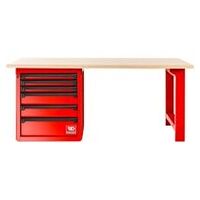 ROLL Système d'atelier RWS2.0 - Etabli 2m avec plan de travail en bois, rouge