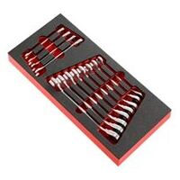 Skummodul med 12 gaffelnøgler og skralderingnøgler med samling