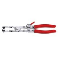 Self-tightening clamp plier, standard-reach model with lock and pivoting jaws
