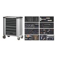 Carrello per officina, incluso set di utensili universali, 174 pezzi per 4 cassetti, Modello: 1