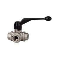 3-Wege-Kugelhahn, T-Bohrung, Standardausführung, Messing vernickelt, Rp 1/2