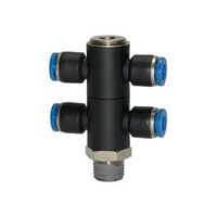 Distributore multiplo a T «Serie blu», quadruplo, girevole, R 1/8 esterno Ø4 mm