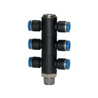 Distributore multiplo a T «Serie blu», 6 vie, girevole, R 1/8 esterno Ø4 mm