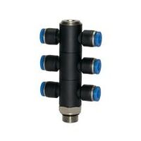 Distributore multiplo a T «Serie blu», 6 vie, girevole, G 1/8 esterno Ø6 mm