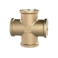 Krydsstykke, 4 x indvendigt gevind, G 1/2, tryk 16 bar, blank messing