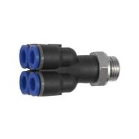 Distribuitor multiplu „Seria albastră”, cu 4 ieșiri, rotativ, G 1/8 exterior Ø 4 mm